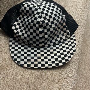 Black and White Checkered Hat with Structured Crown
